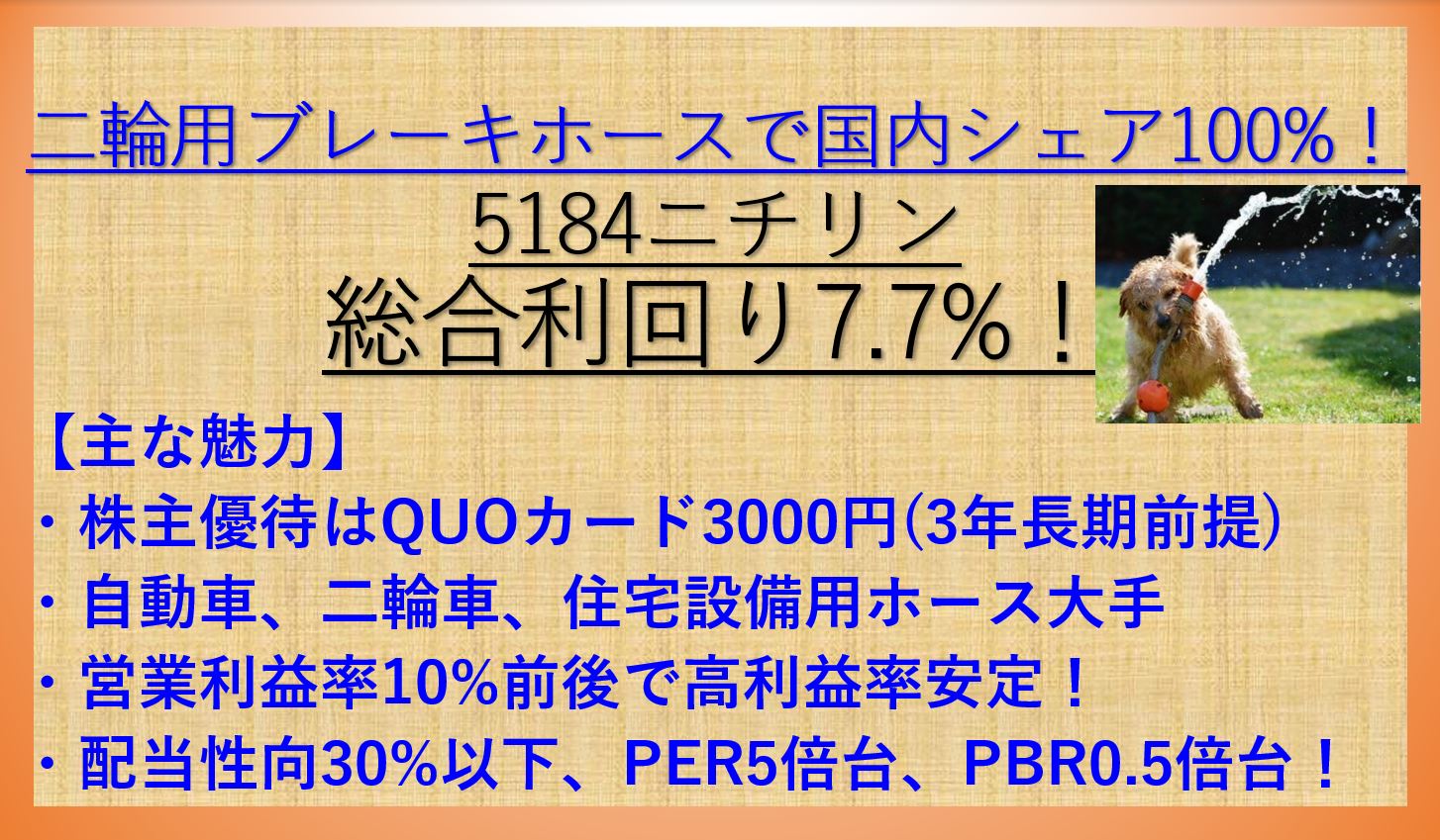 Quoカード最大3000円 ニチリン 5184 配当 優待利回り7 7 資産株お勧め70 ケン 投資家ランナーの投資 マラソン 固定費削減まとめ