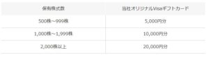 株主優待Visaギフトカード5000円