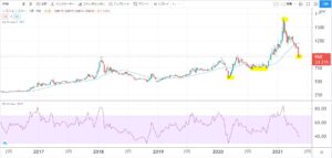 5年株価チャート-リスクモンスター