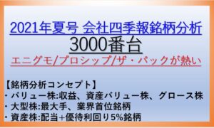 2021年会社四季報夏号銘柄分析-3000番台-バリュー株・資産株・大型株